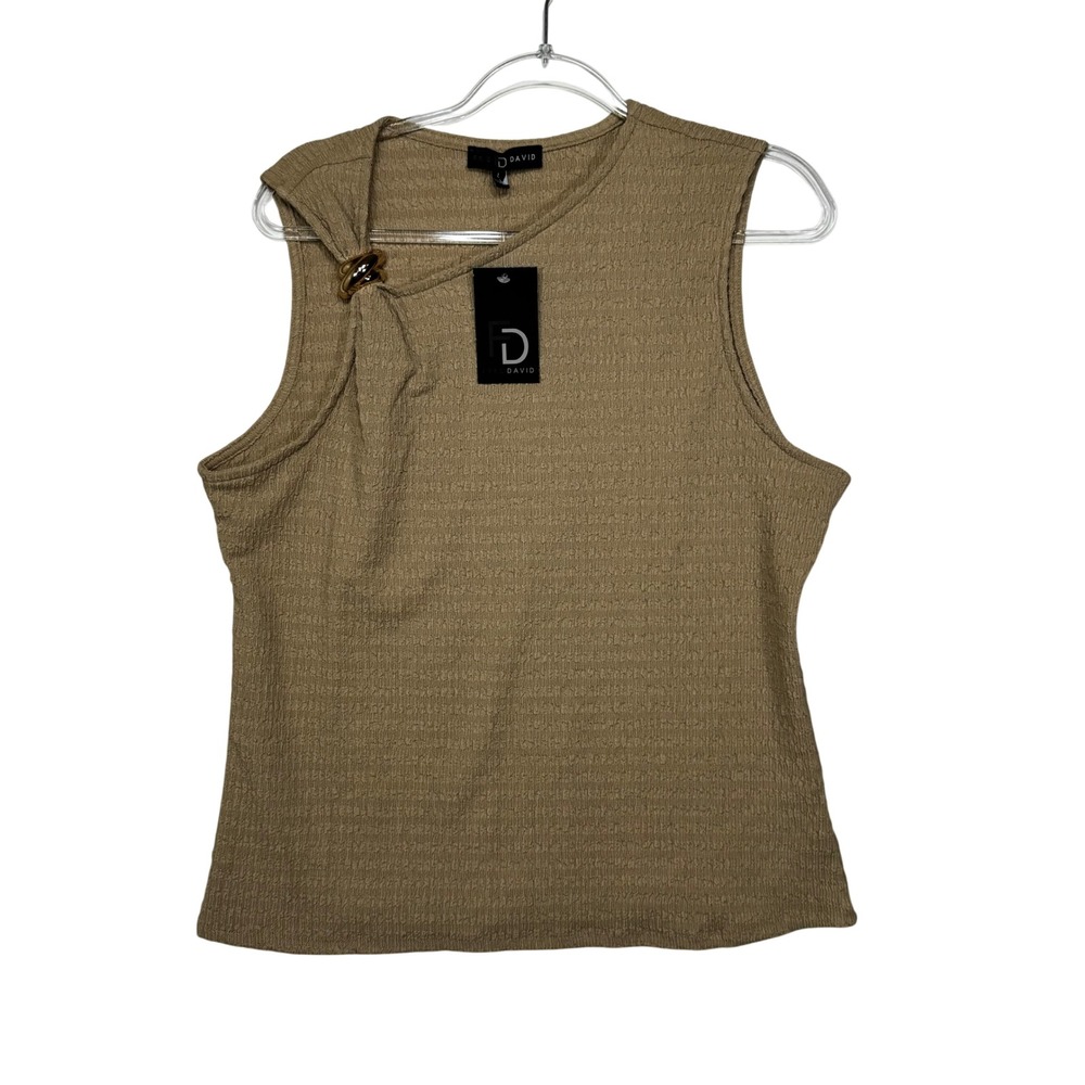 Fred David Tank Top Womens‎ L Tan New Textured Gold Ring Asymmetrical